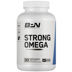 BARE PERFORMANCE NUTRITION Strong Omega Fish Oil soft gel bottle supports daily heart and brain health.