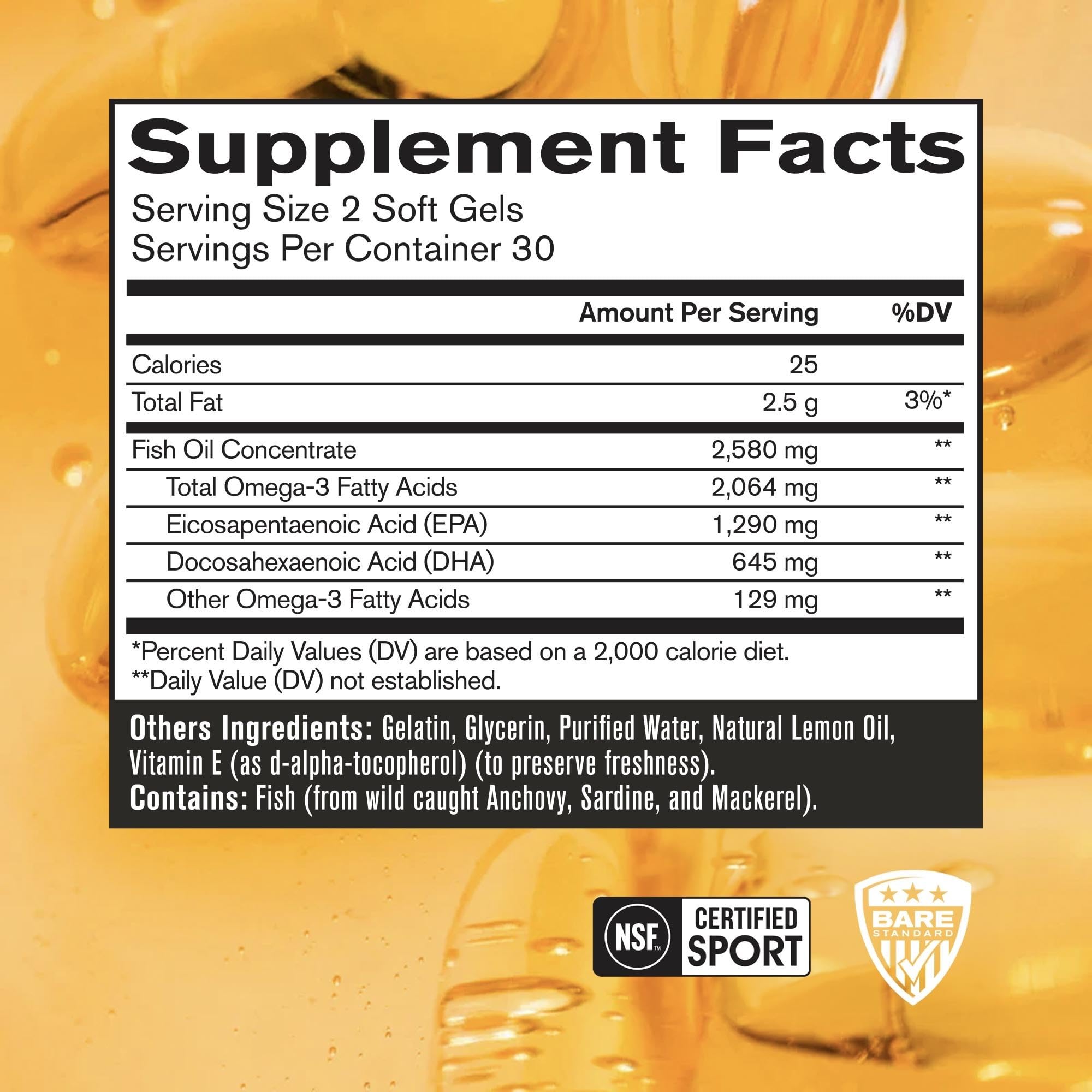 Close-up of BPN Strong Omega Fish Oil soft gels highlighting capsule texture and form.