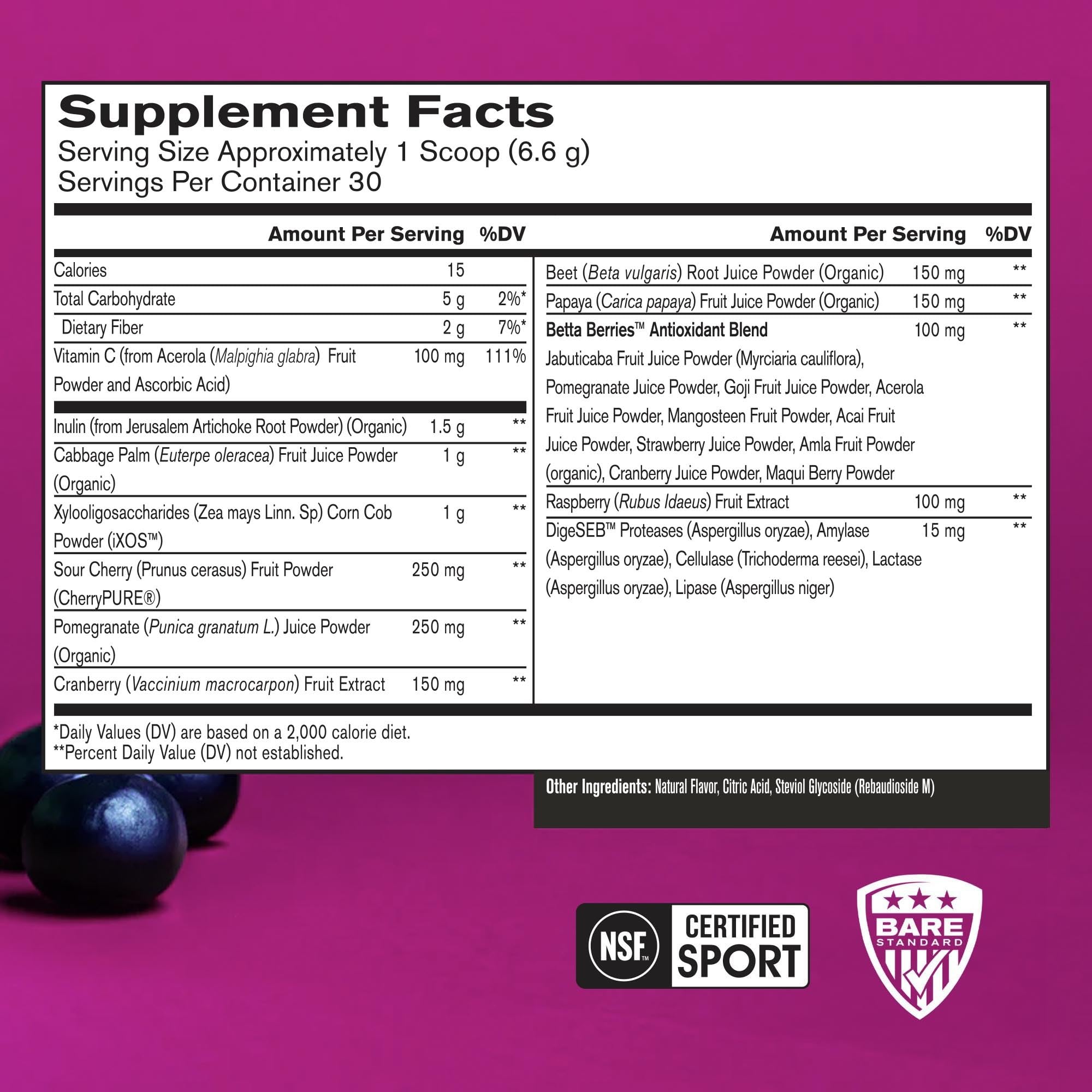 BARE PERFORMANCE NUTRITION Strong Reds beet juice shot highlighting natural nutrients