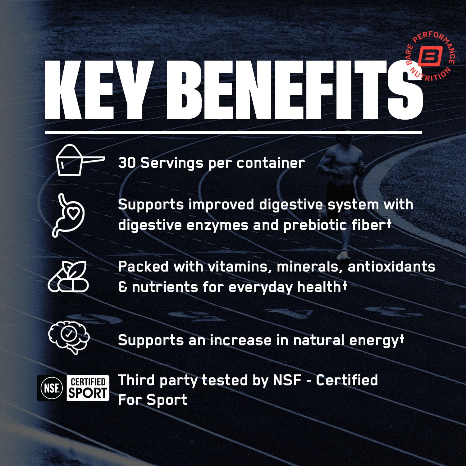Bare Performance Nutrition Strong Reds bottle label with ingredients and antioxidants.