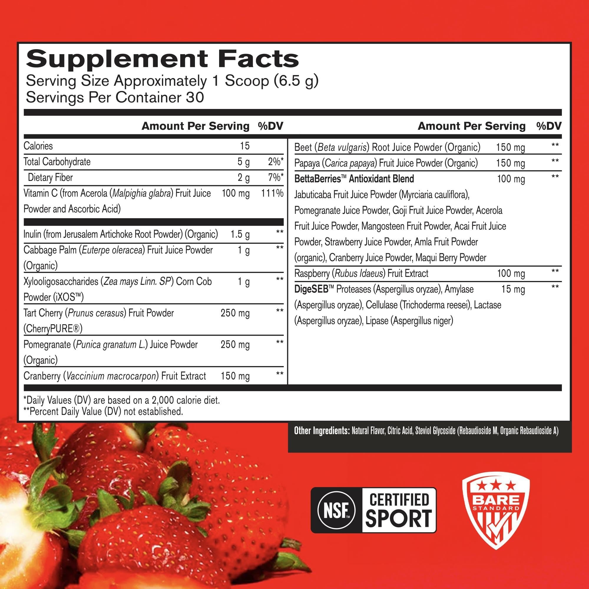 Bare Performance Nutrition Strong Reds scoop blending into liquid for energy.