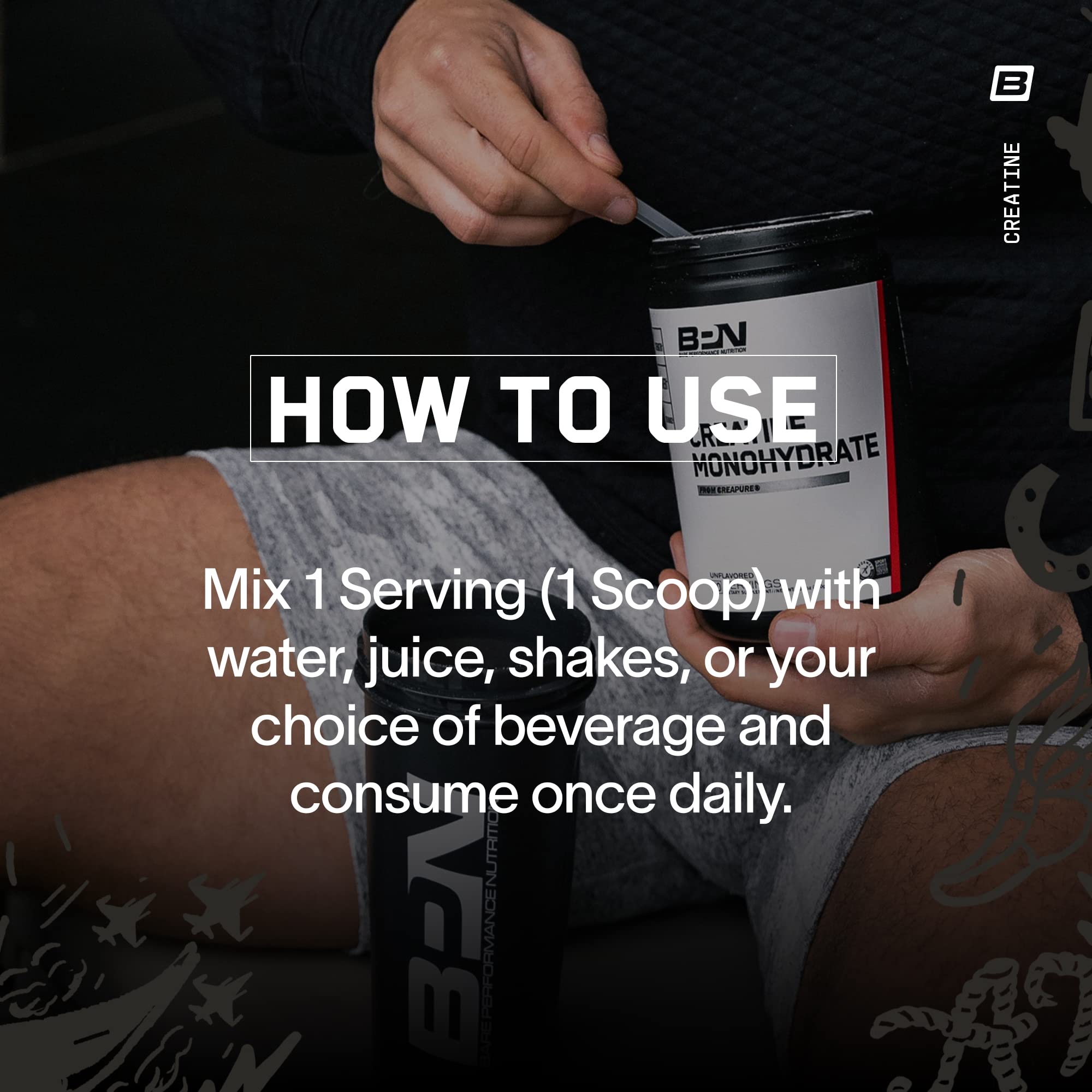 Bare Performance Nutrition unflavored creatine powder blends easily into beverages.