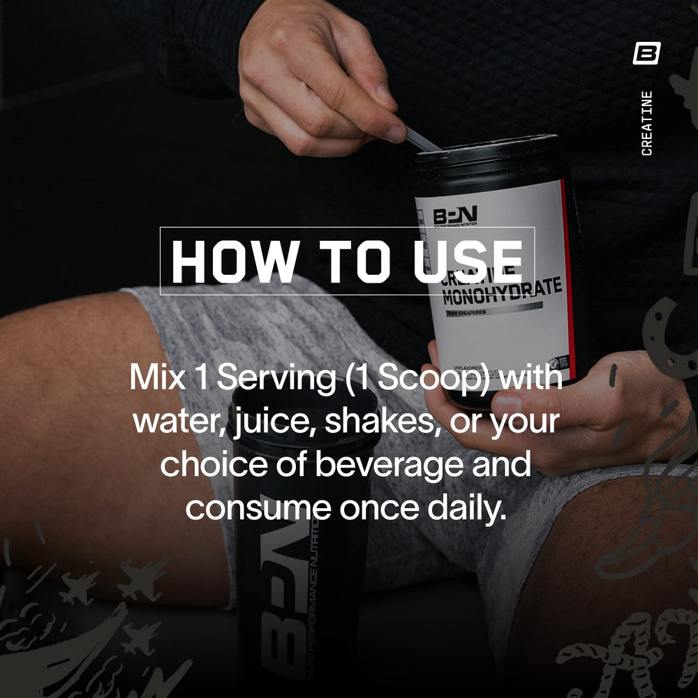 Bare Performance Nutrition unflavored creatine powder blends easily into beverages.