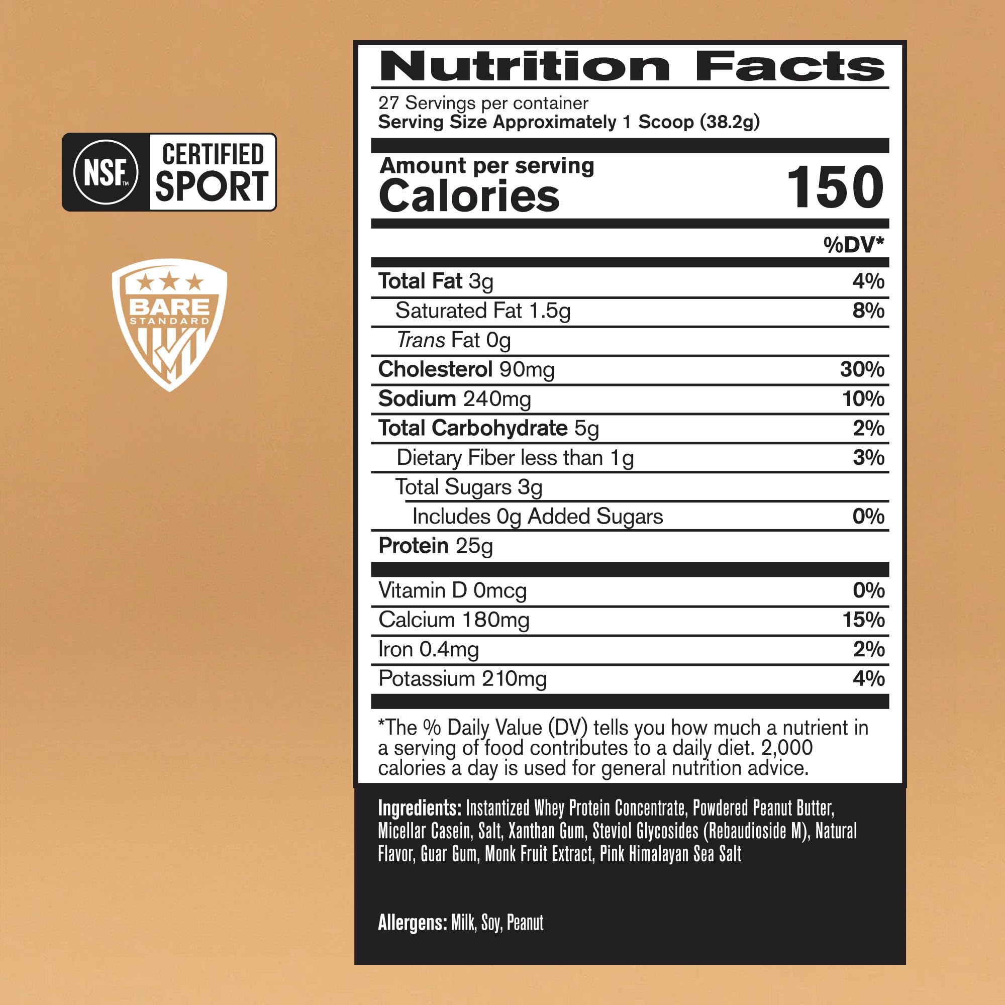 Shake of Bare Performance Nutrition whey-casein blend in a glass to show mixability