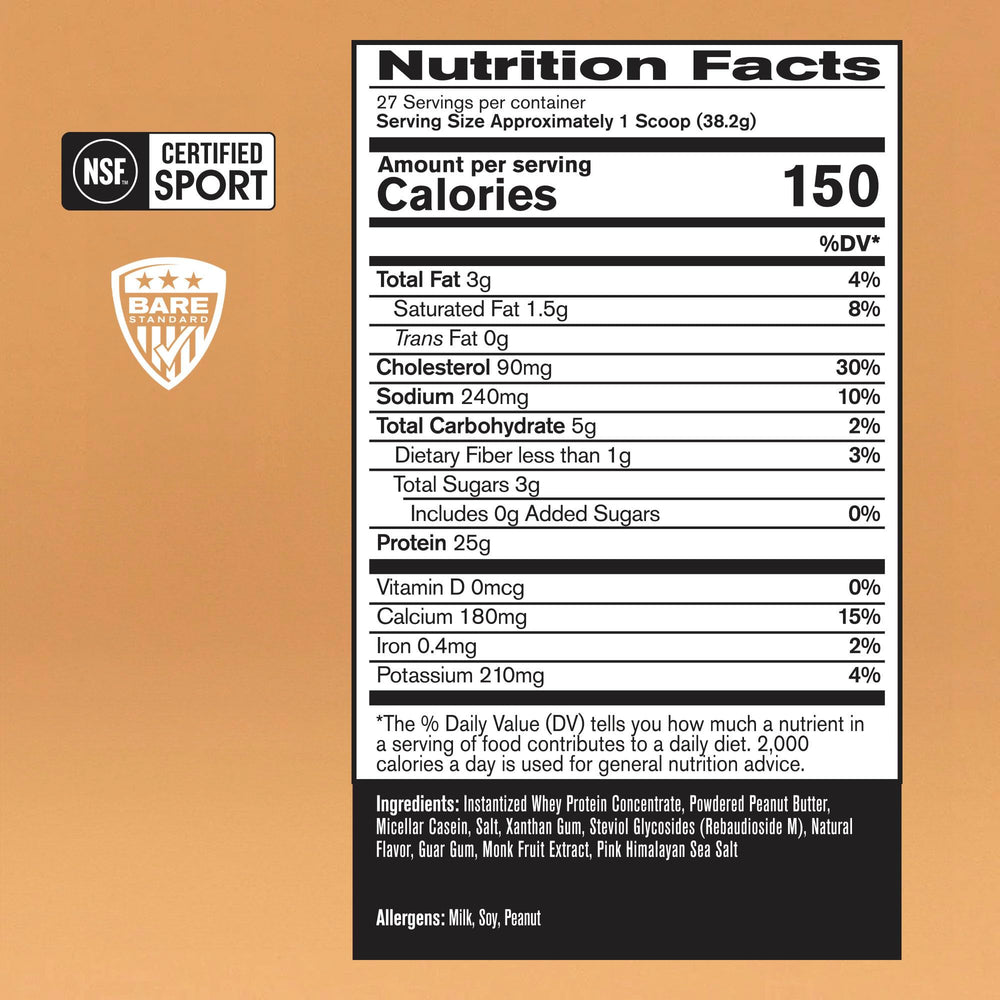 Shake of Bare Performance Nutrition whey-casein blend in a glass to show mixability