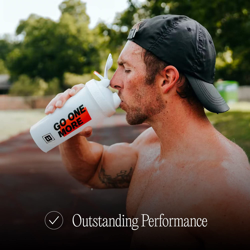 Bare Performance Go One More shaker with screw‑on lid and flip cap for secure closure.