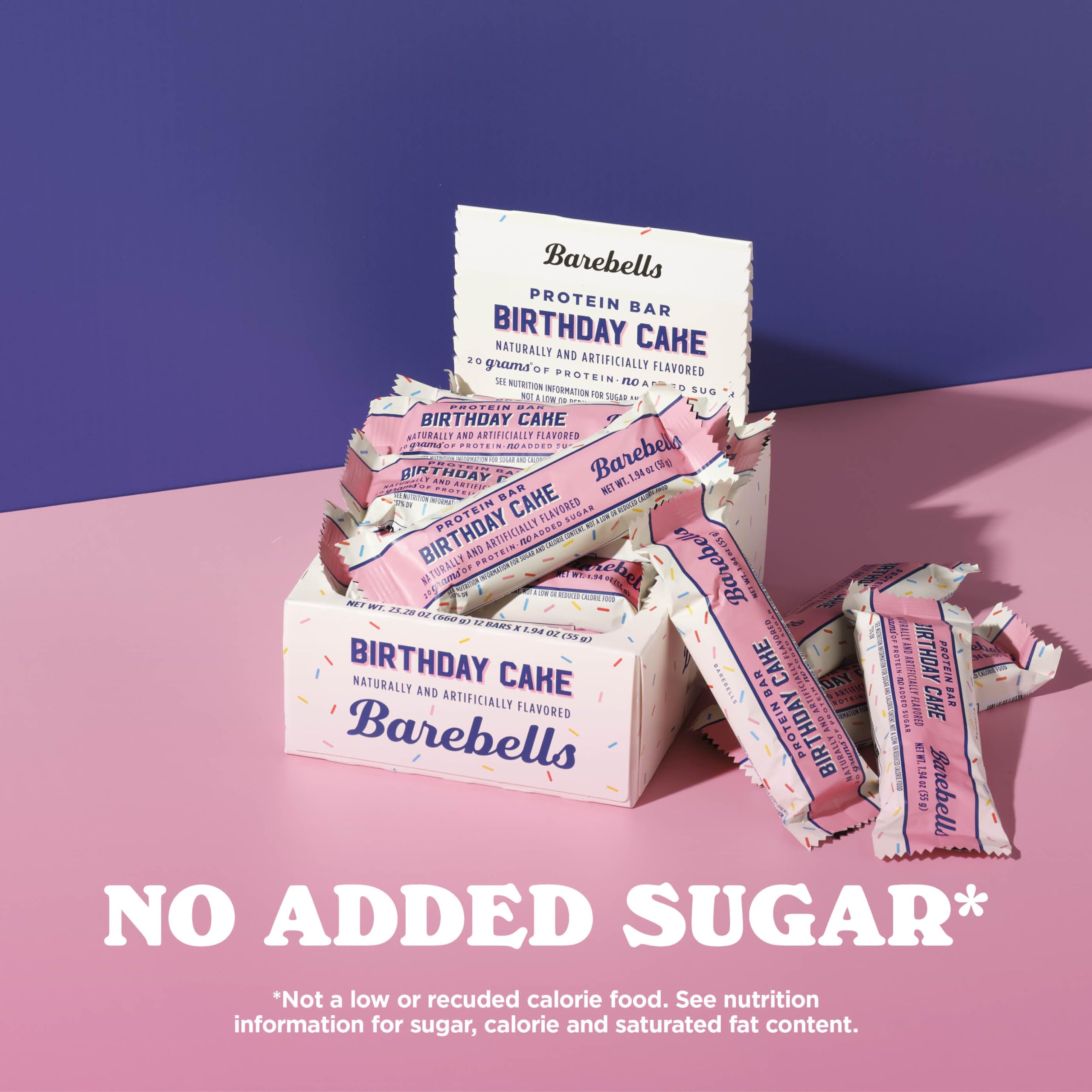 Barebells Birthday Cake cross-section reveals soft texture and frosting-like flavor.