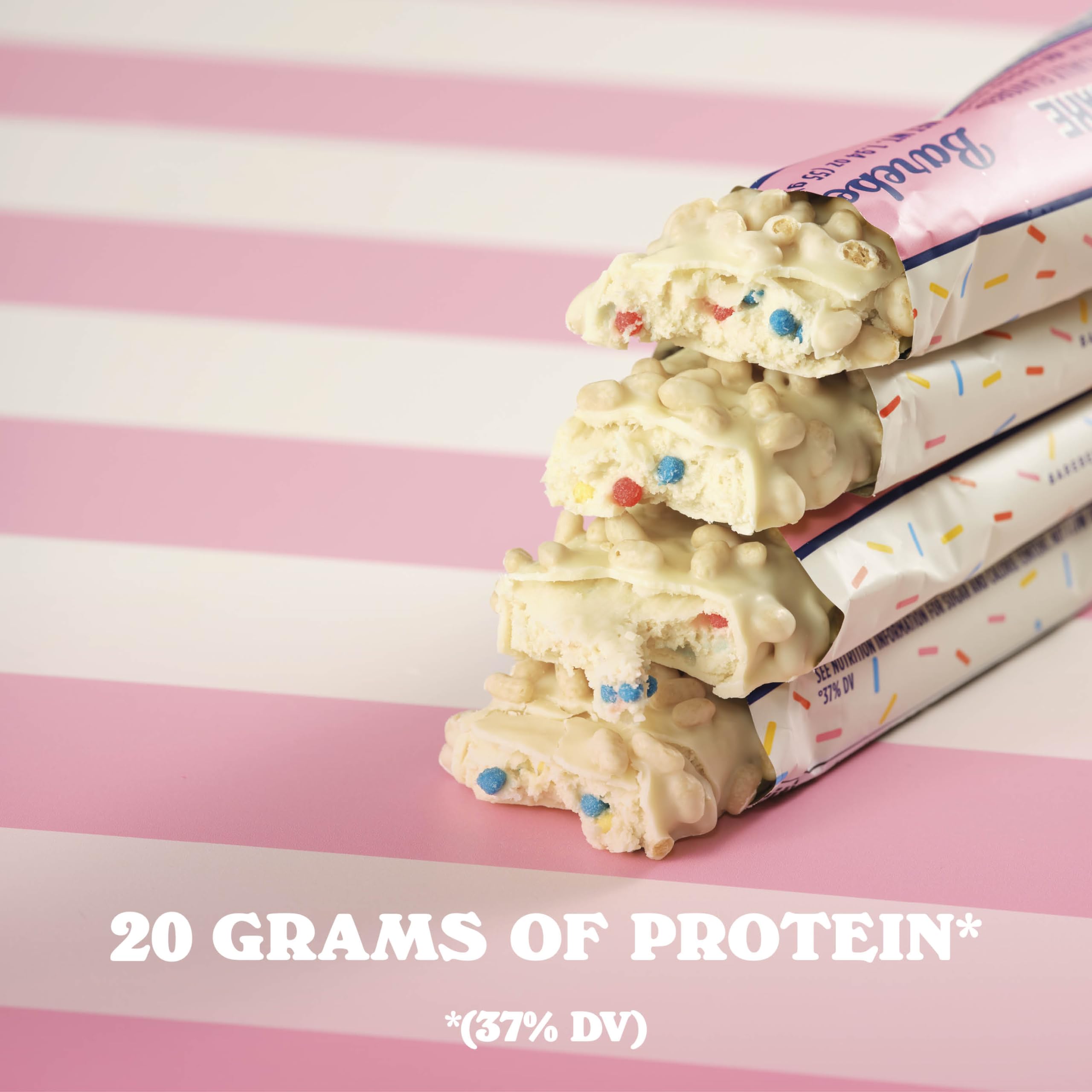 Barebells Birthday Cake bar on-the-go pack for quick, convenient snacking.