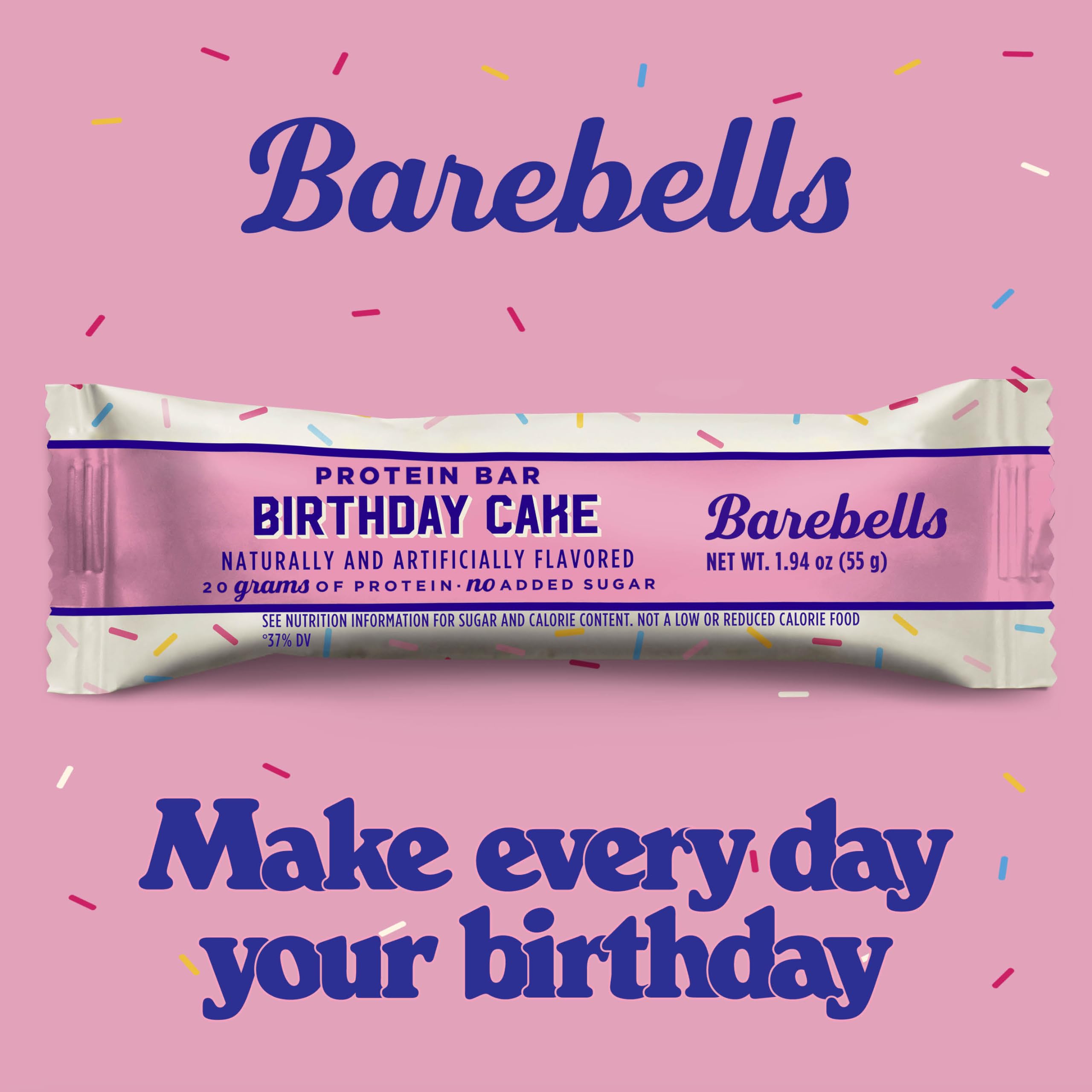 Barebells Birthday Cake bar unwrap captures grab-and-go breakfast or snack.