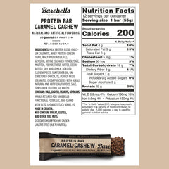 Barebells Caramel Cashew bar unwrapped showing chocolate coating