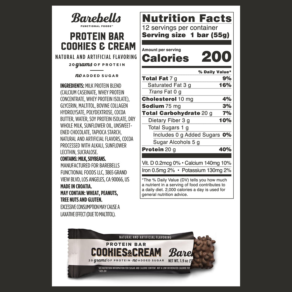 Barebells Caramel Cashew and Cookies and Cream 24-pack pack-shot back highlights nutritional panel.