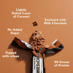 Barebells Cookies and Caramel bar nutrition label view, 1 g total sugars.