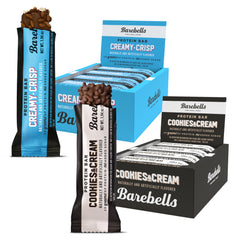 Barebells Creamy Crisp bar close-up, creamy texture for a satisfying on-the-go snack.