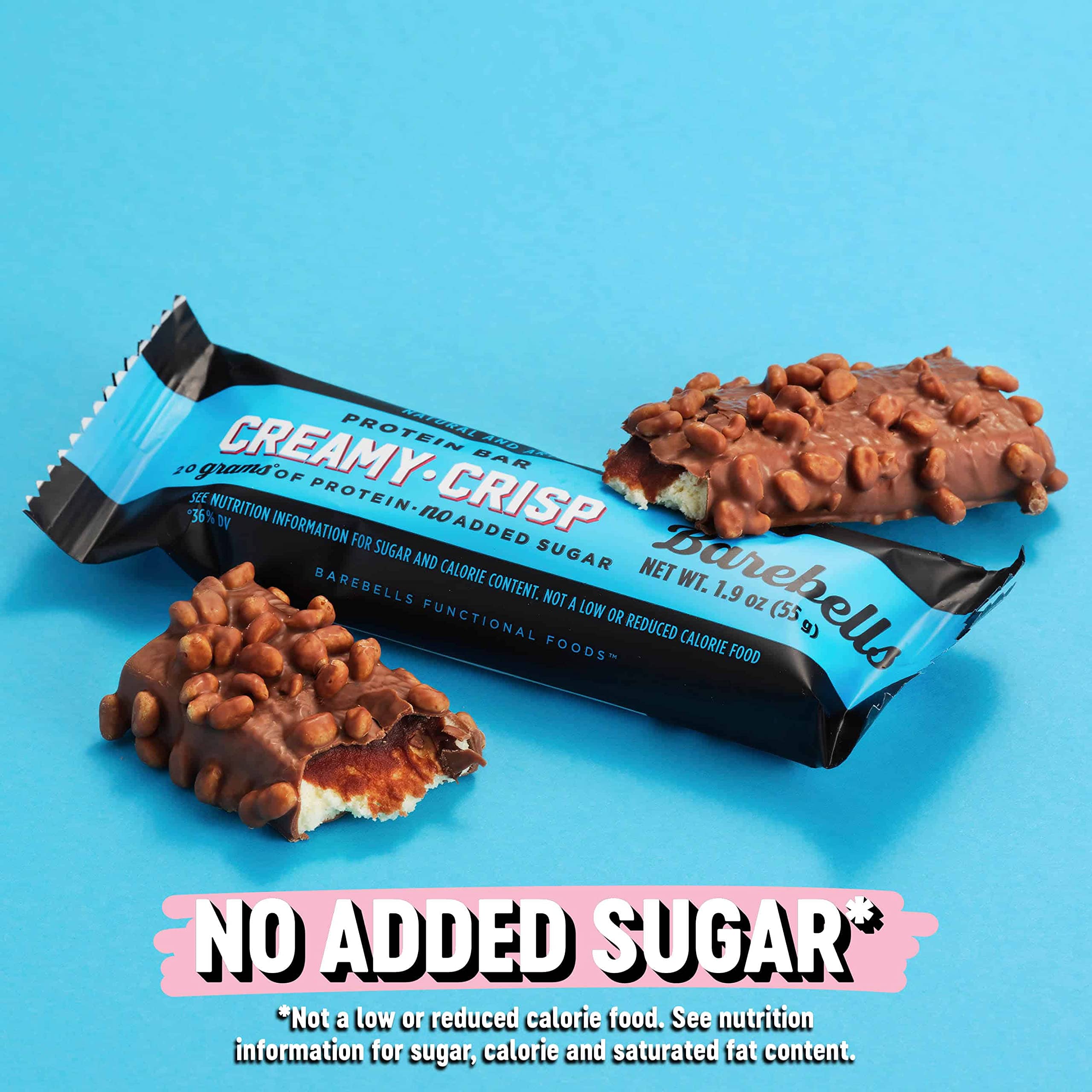 Nutrition-focused image highlighting 20g protein per bar and low sugar.