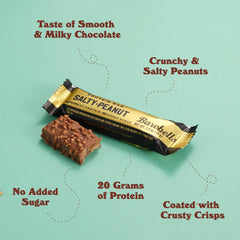 Barebells Salty Peanut bar break shot showcases chewy texture and satisfying bite