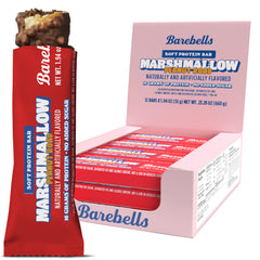 Barebells Soft Protein Bar Marshmallow Peanut Road with fluffy center and caramel drizzle for a snack-ready treat.