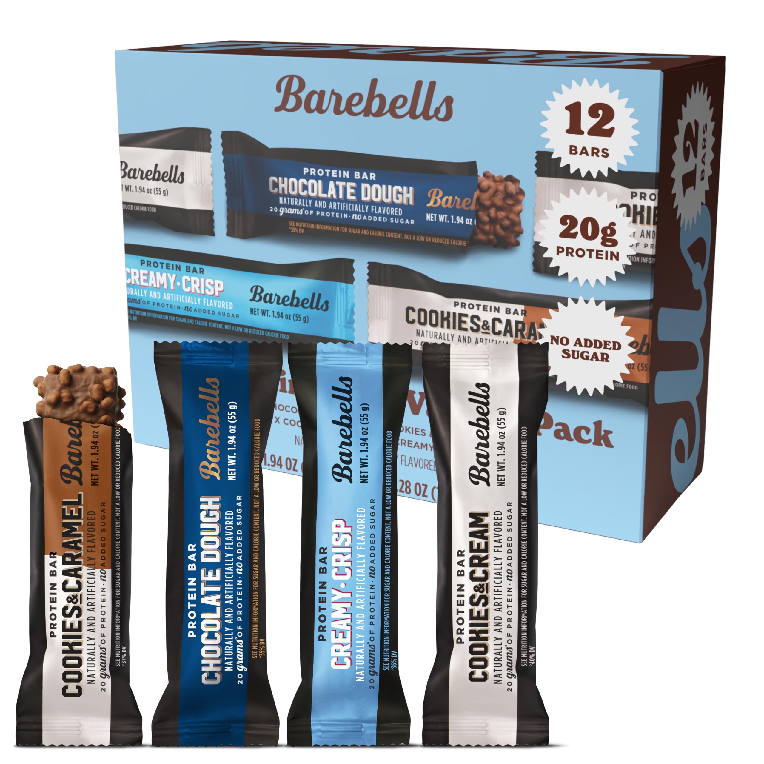 Barebells variety pack 12 bars displayed for a quick protein snack option.
