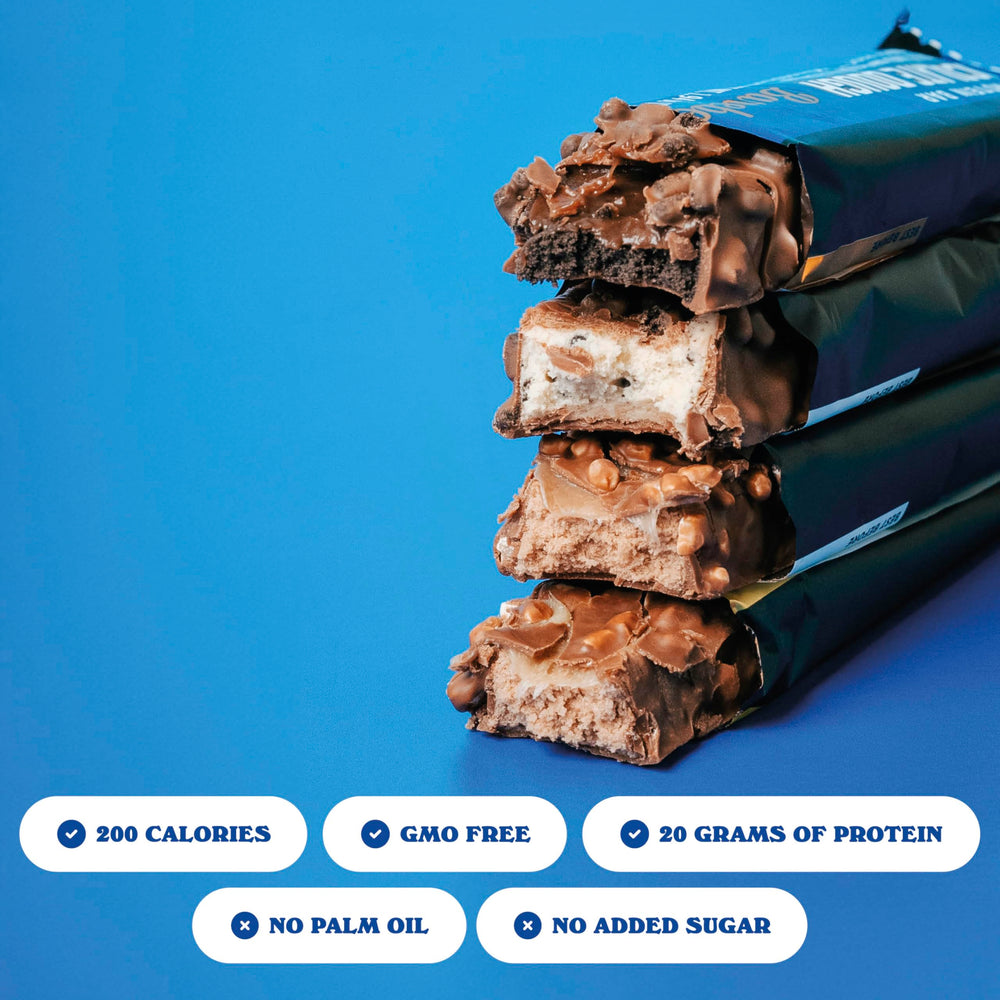 12-bar Barebells display emphasizes variety and macro-friendly protein.