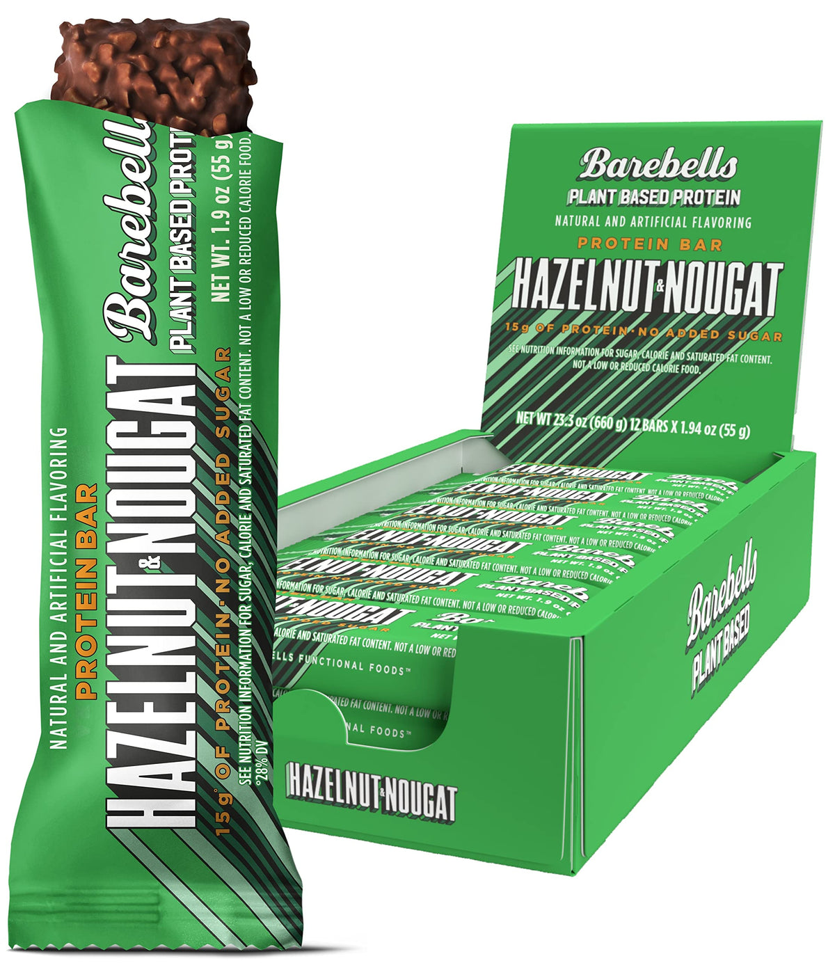 Barebells vegan protein bar hazelnut nougat packaging ready for on-the-go snacking.
