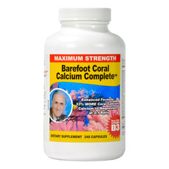Barefoot Coral Calcium Complete 1500mg bottle front, highlighting the enhanced formula for daily wellness.