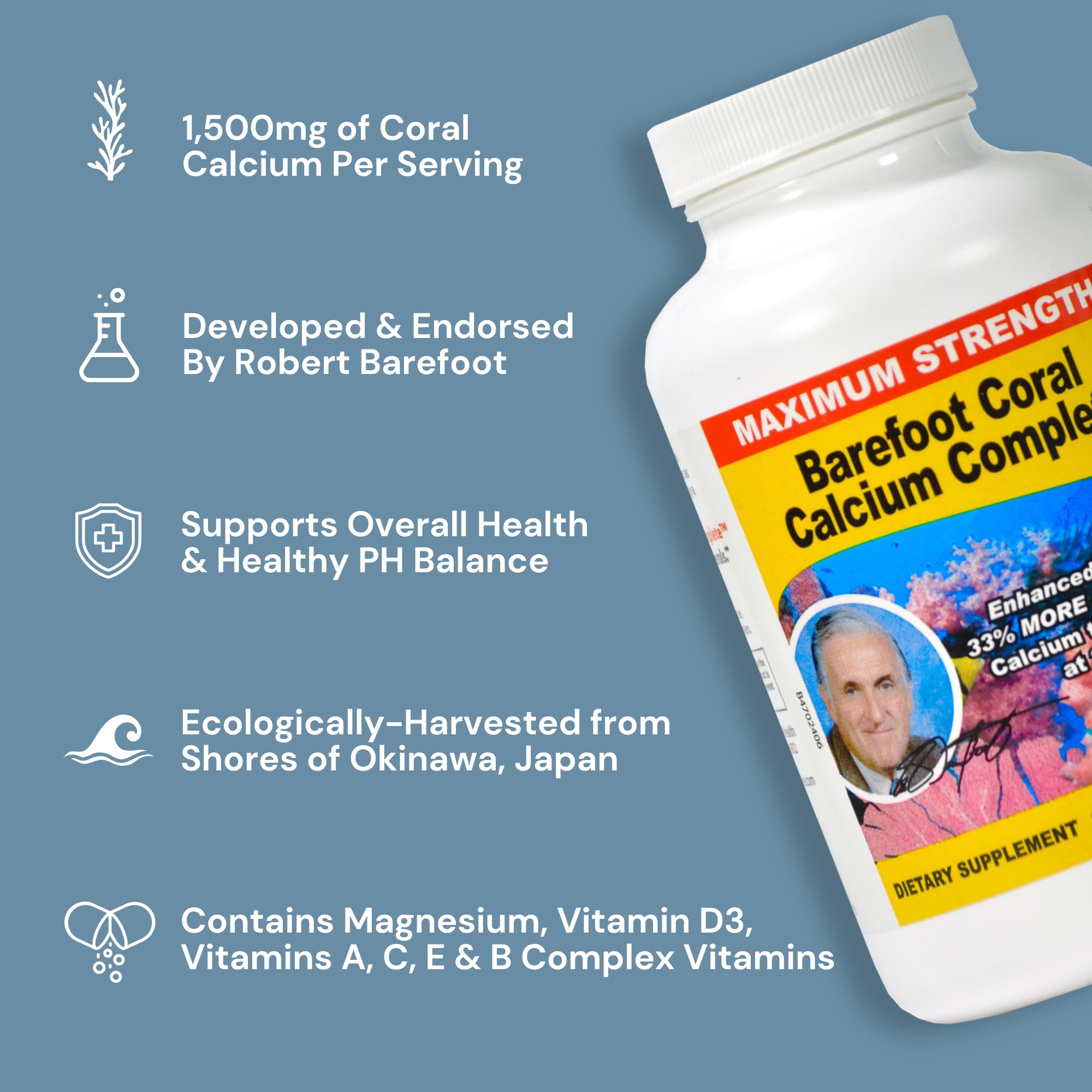 Barefoot Coral Calcium Complete Okinawa harvest image, emphasizing responsible sourcing.