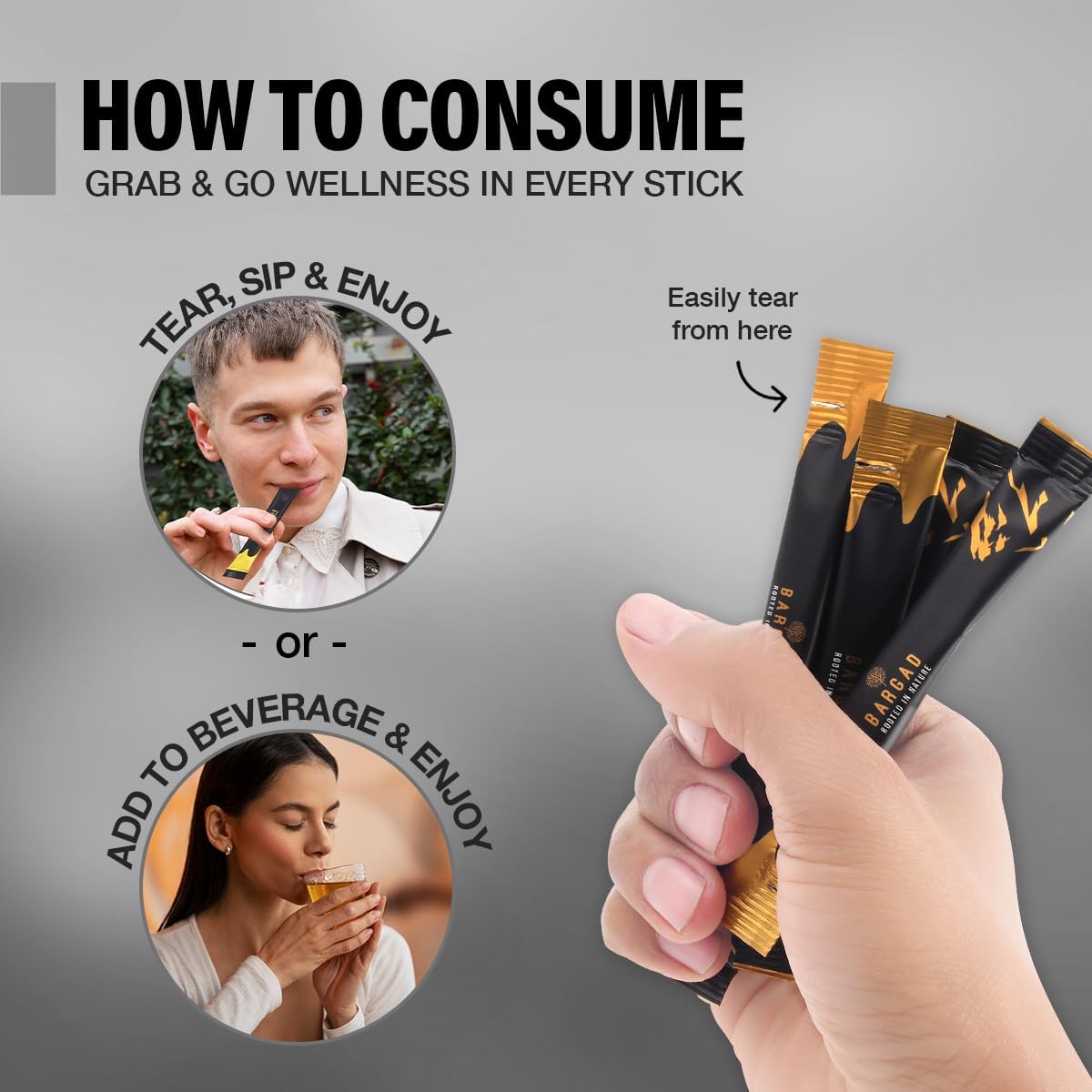 Bargad ashwagandha honey sticks setup showing easy daily integration.