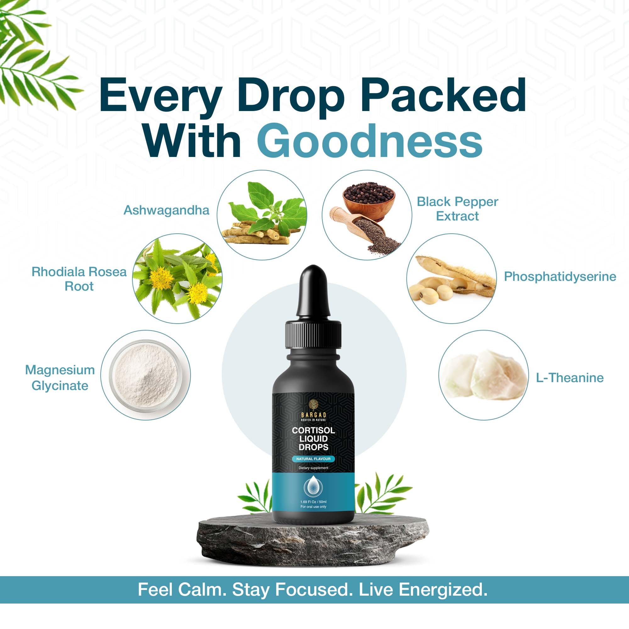 Bargad Cortisol Drops on a calm lifestyle scene emphasizing stress relief.