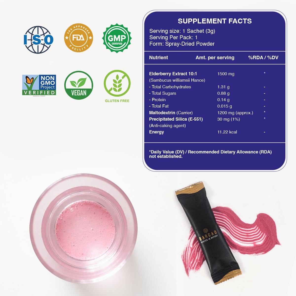 Ingredients highlight vegan, non-GMO, gluten-free benefits