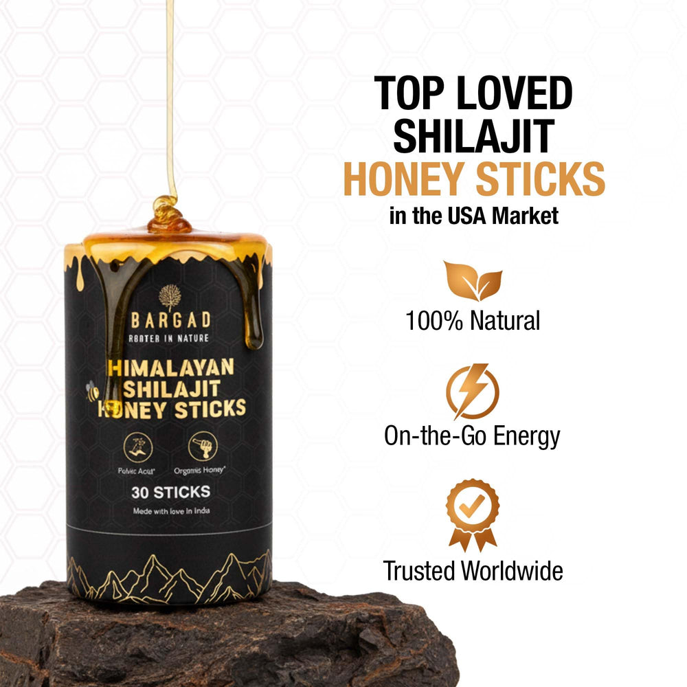 Bargad shilajit honey stick being poured for easy travel.