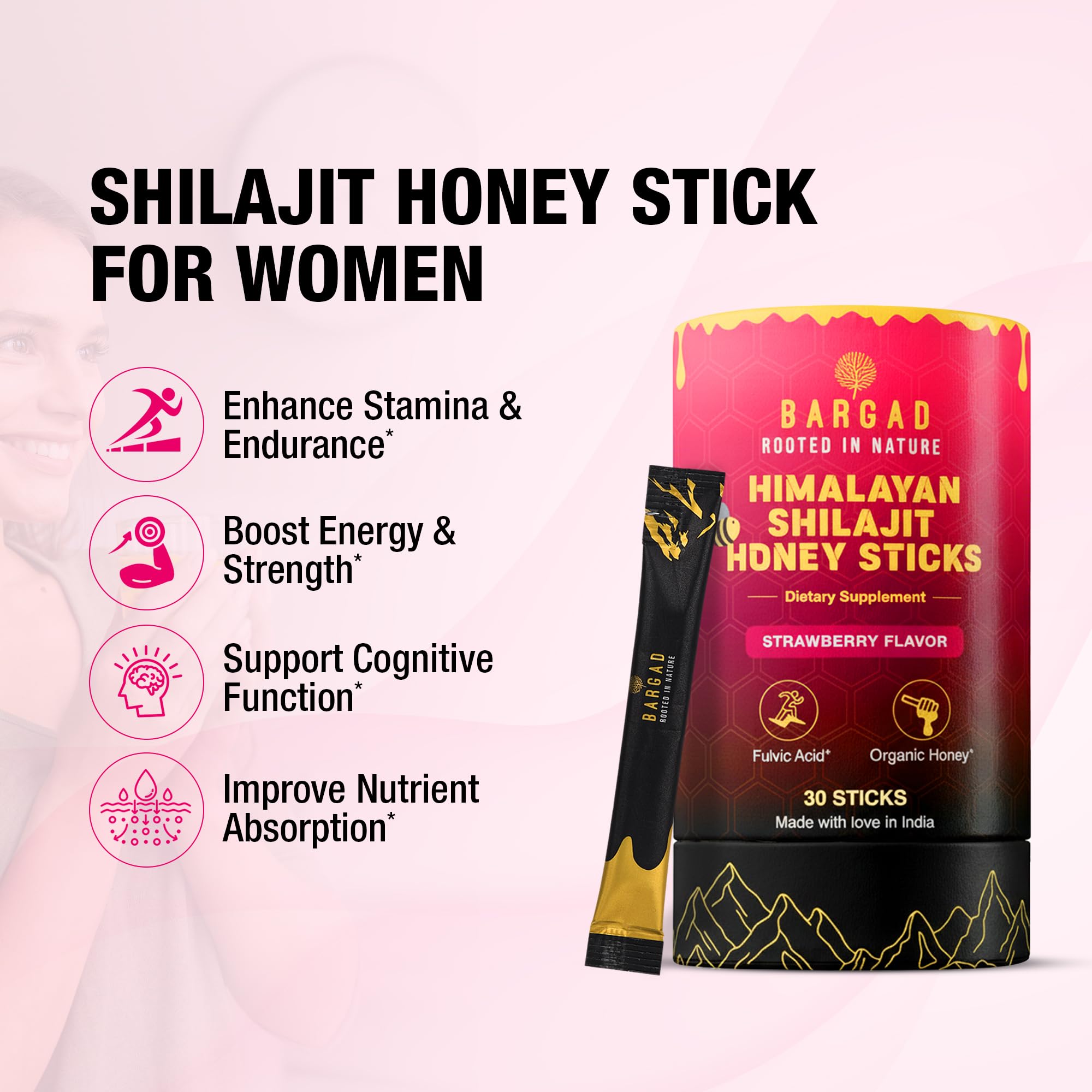 Bargad Pure Himalayan shilajit with organic honey in one stick.