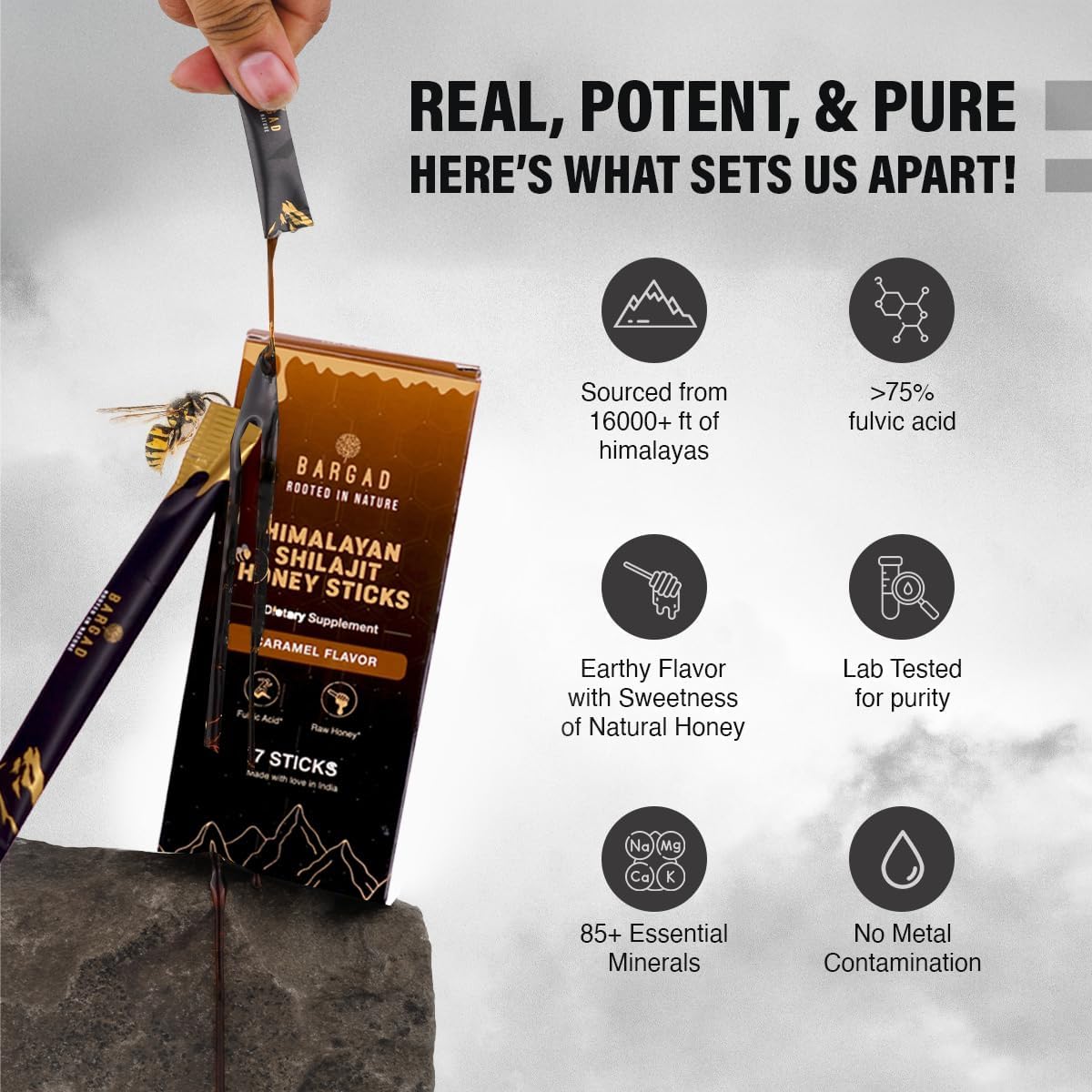 Close-up of Bargad shilajit texture with honey caramel blend