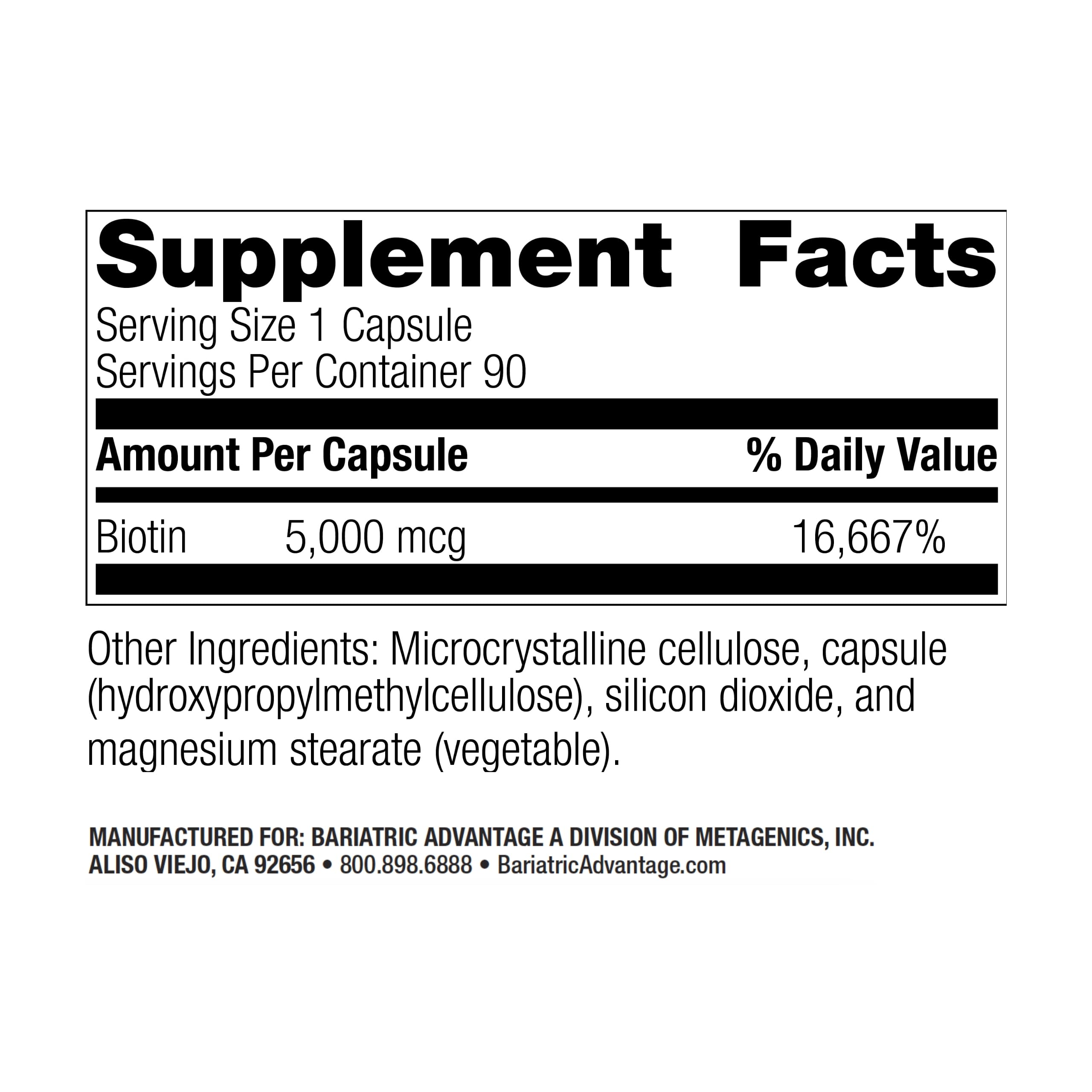 Bariatric Advantage Biotin mini-capsules shown for easy daily swallowing.