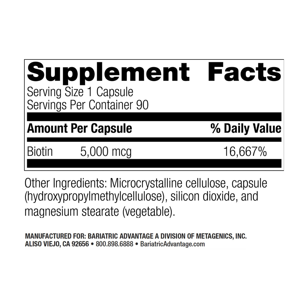 Bariatric Advantage Biotin mini-capsules shown for easy daily swallowing.