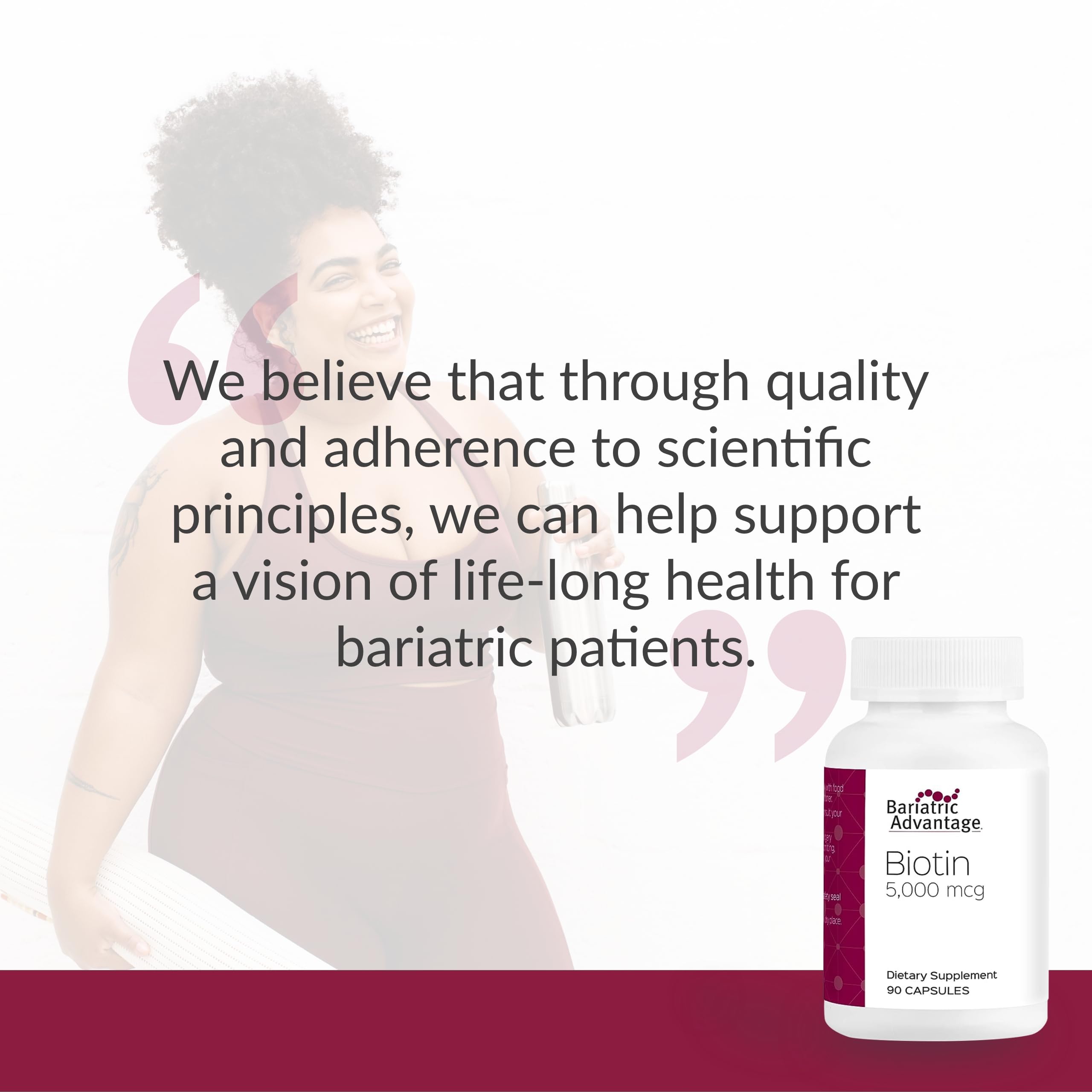 Bariatric Advantage Biotin 90-count bottle ready for ongoing daily supplementation.