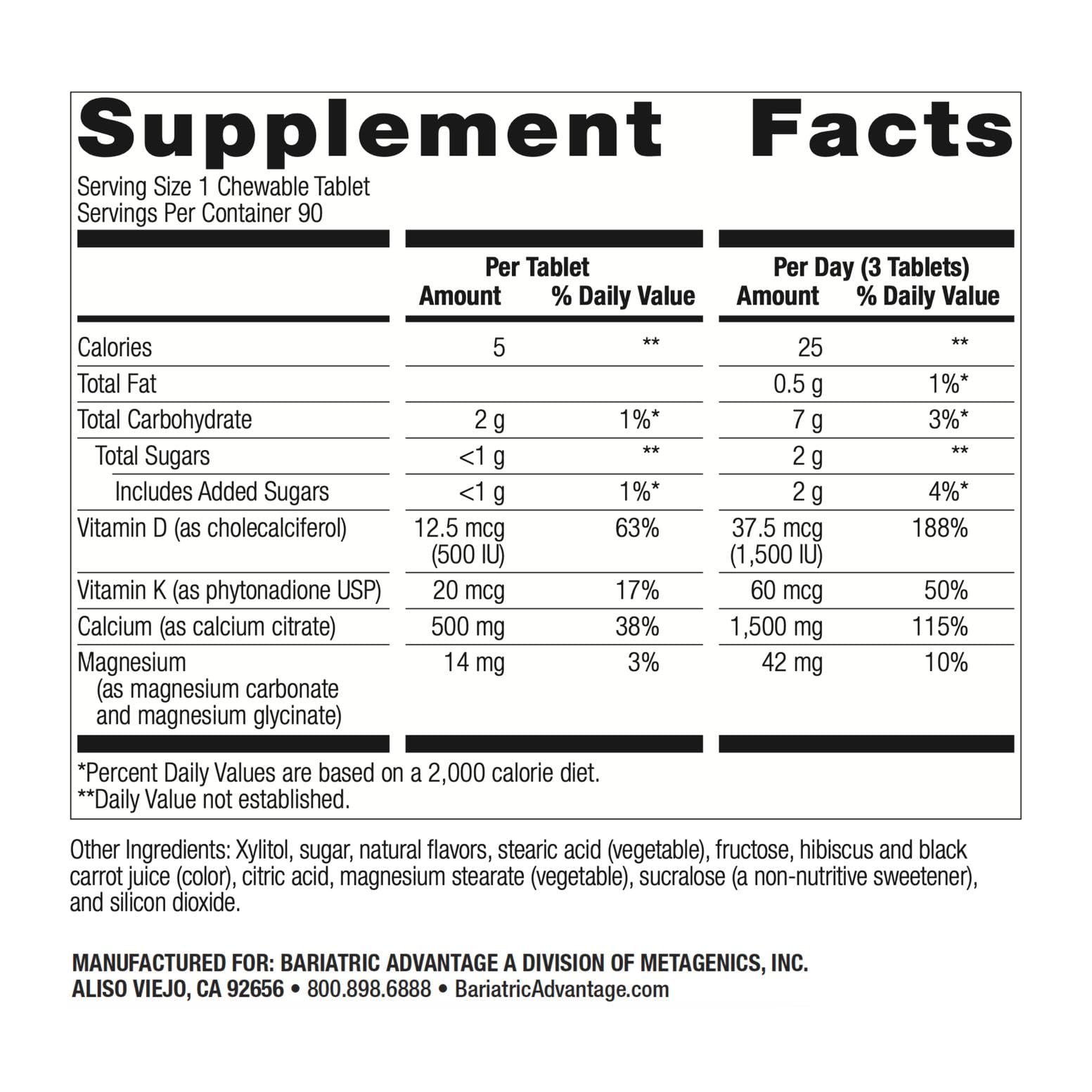 Bottle of Bariatric Advantage calcium citrate chewables with wild cherry flavor