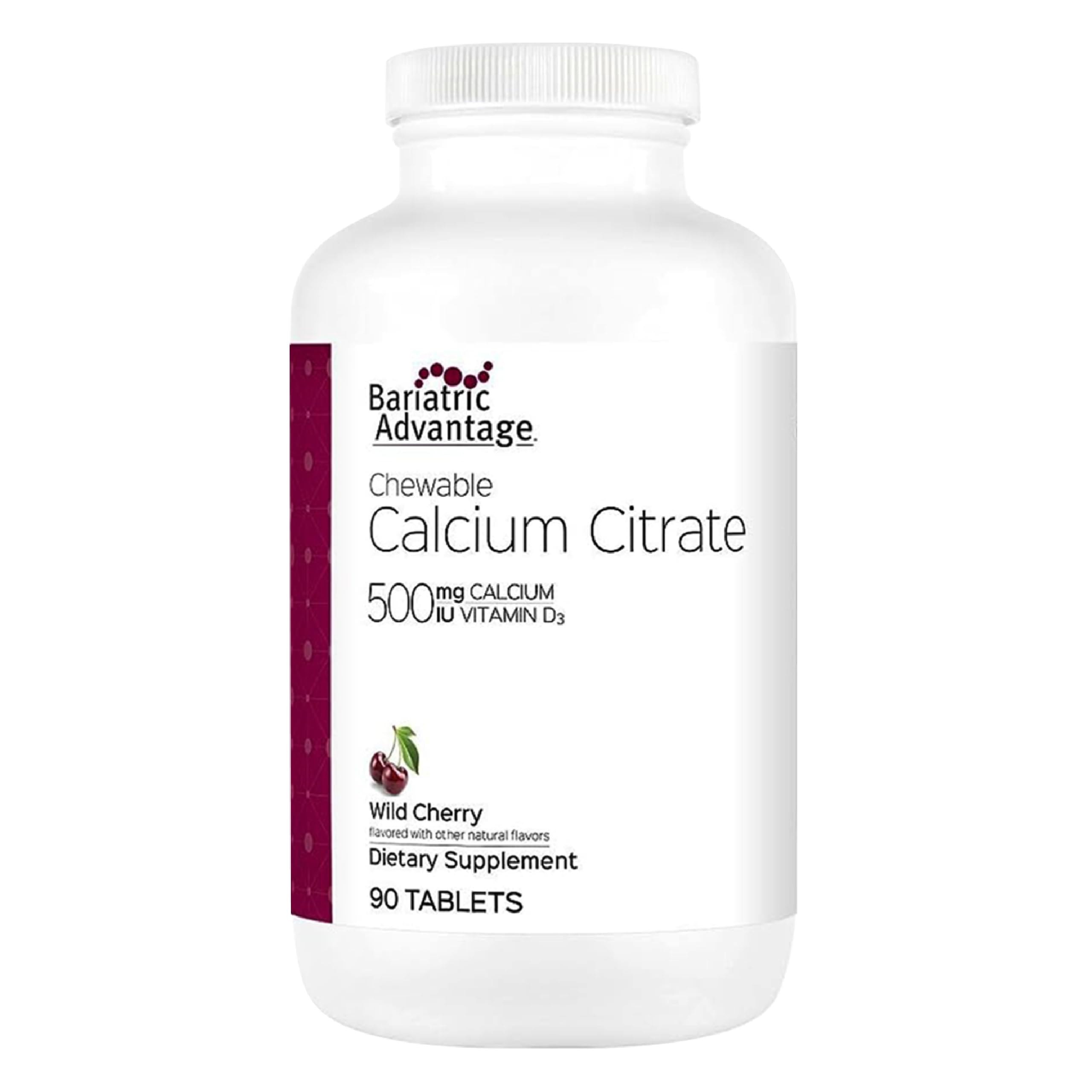 Bariatric Advantage calcium citrate chewable 500 mg wild cherry tablets for daily bone support