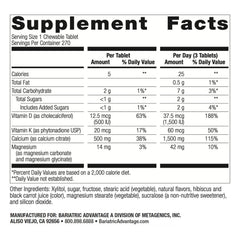 Bariatric Advantage chewable tablets closeup, 500 mg calcium citrate for post-surgery nutrition