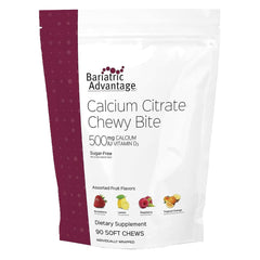 Bariatric Advantage Calcium Citrate Chewy Bites bottle view, convenient 90-count for daily calcium needs.
