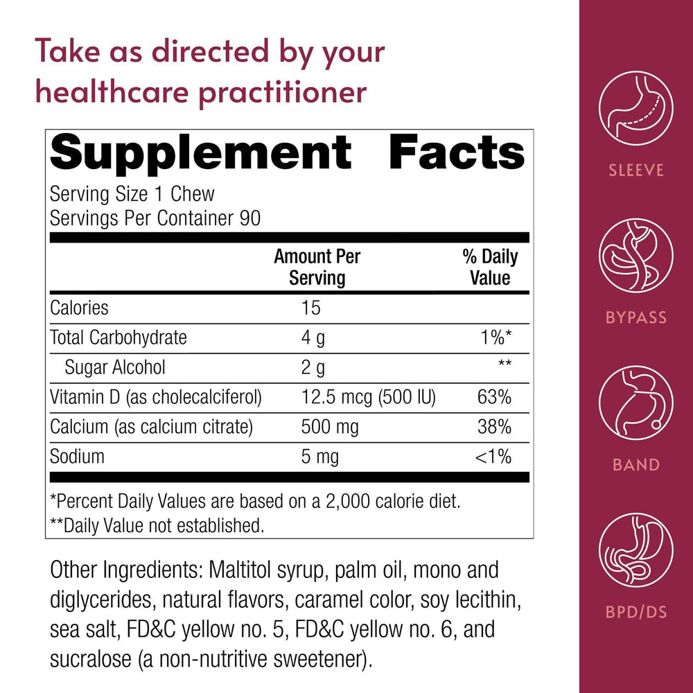 Bariatric Advantage label featuring 500 IU vitamin D3 per serving