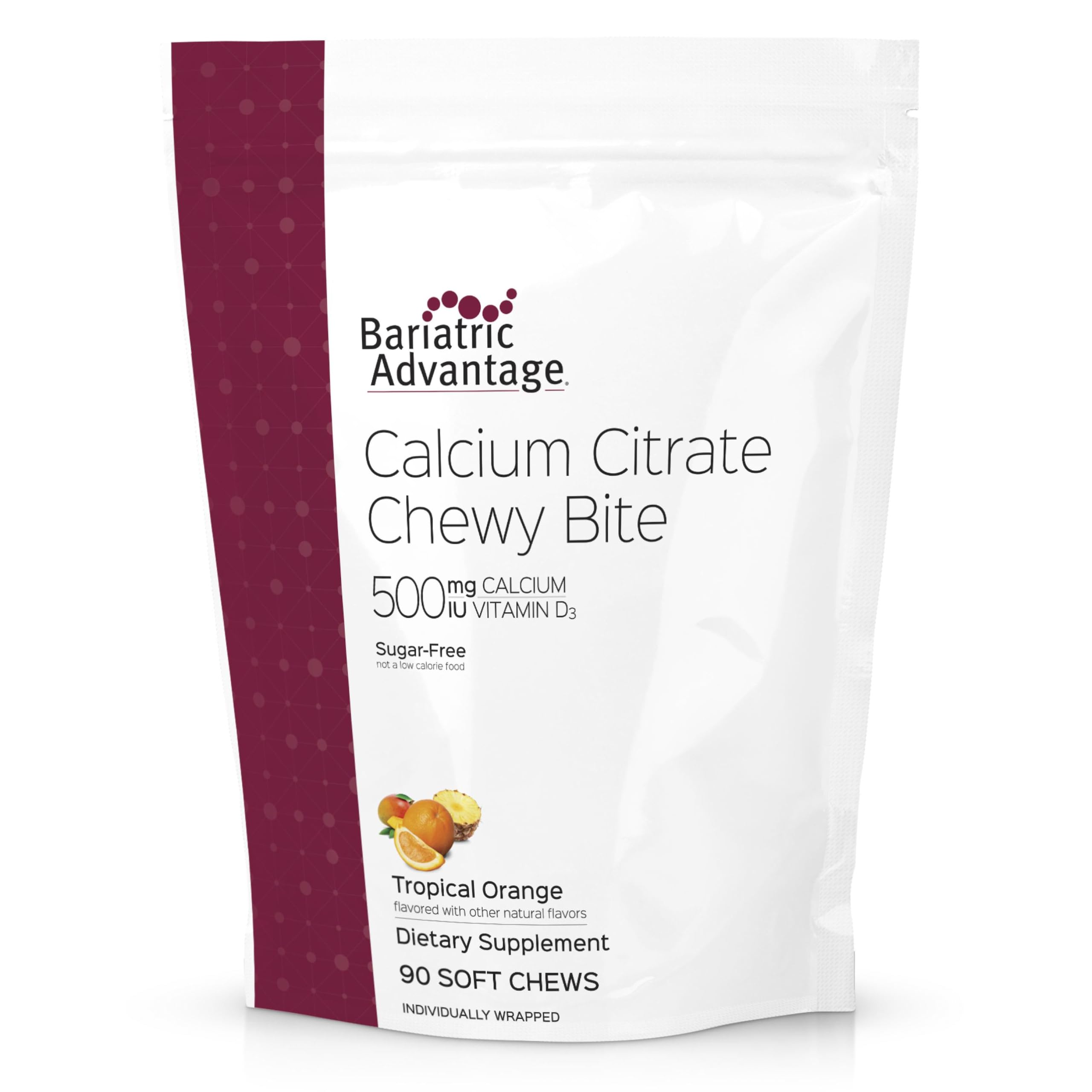 Bariatric Advantage Calcium Citrate Chewy Bites Tropical Orange bottle for easy daily calcium support