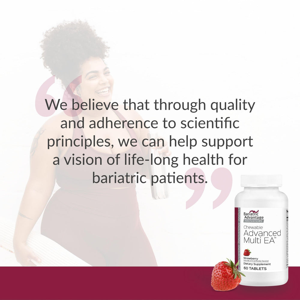 Bariatric Advantage nutrition label highlighting iron and folic acid content