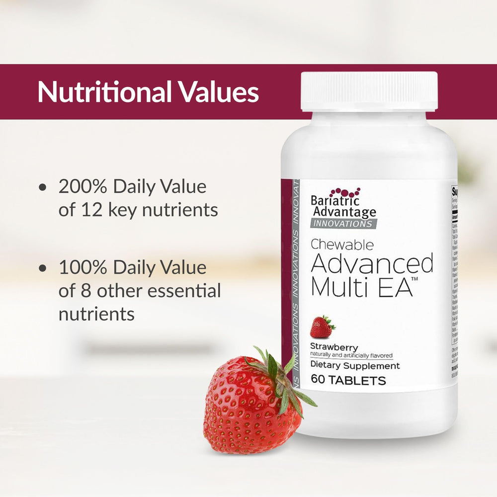 Packaging and label of Bariatric Advantage multivitamin with clear nutrient values
