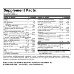 Bariatric Advantage chewable tablets close-up highlighting high-potency nutrition without iron.