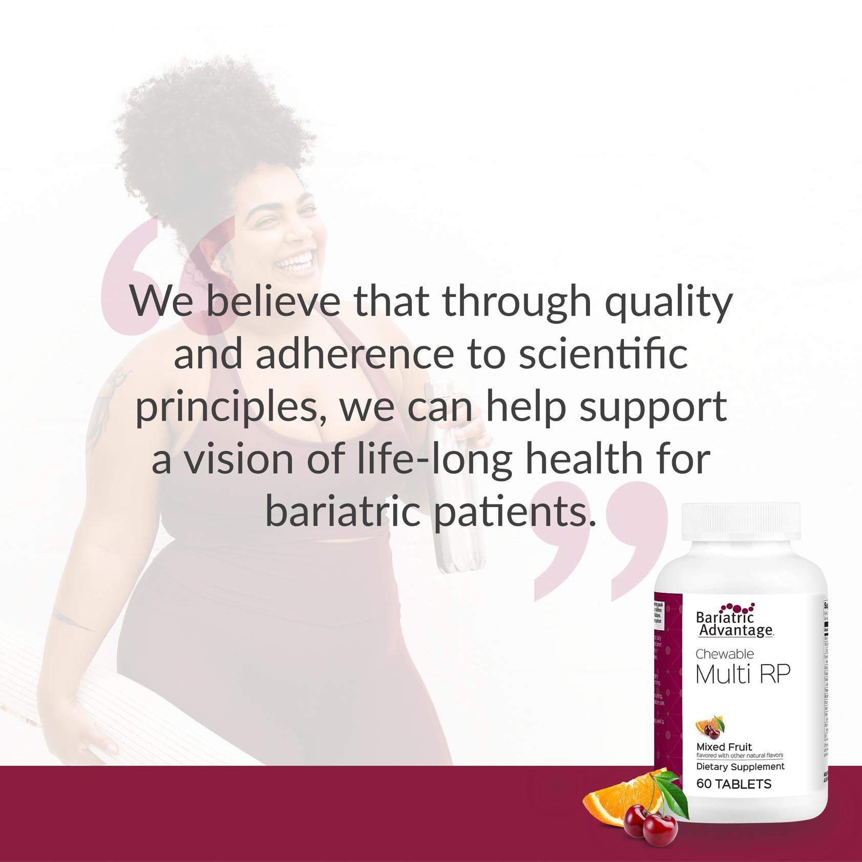 Daily-use scene of Bariatric Advantage chewable multivitamin with water