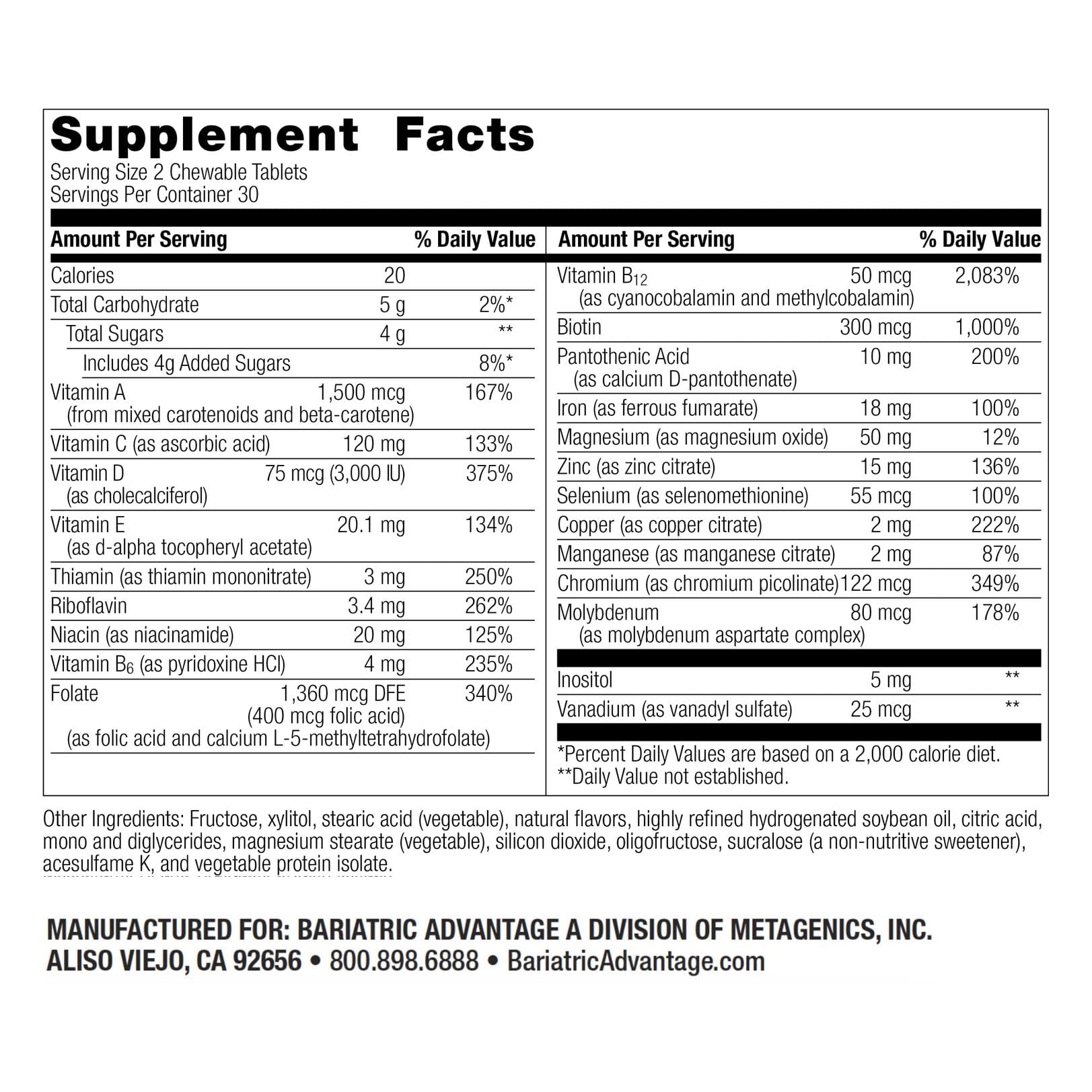 Closeup of Bariatric Advantage chewable tablets showing texture and flavor