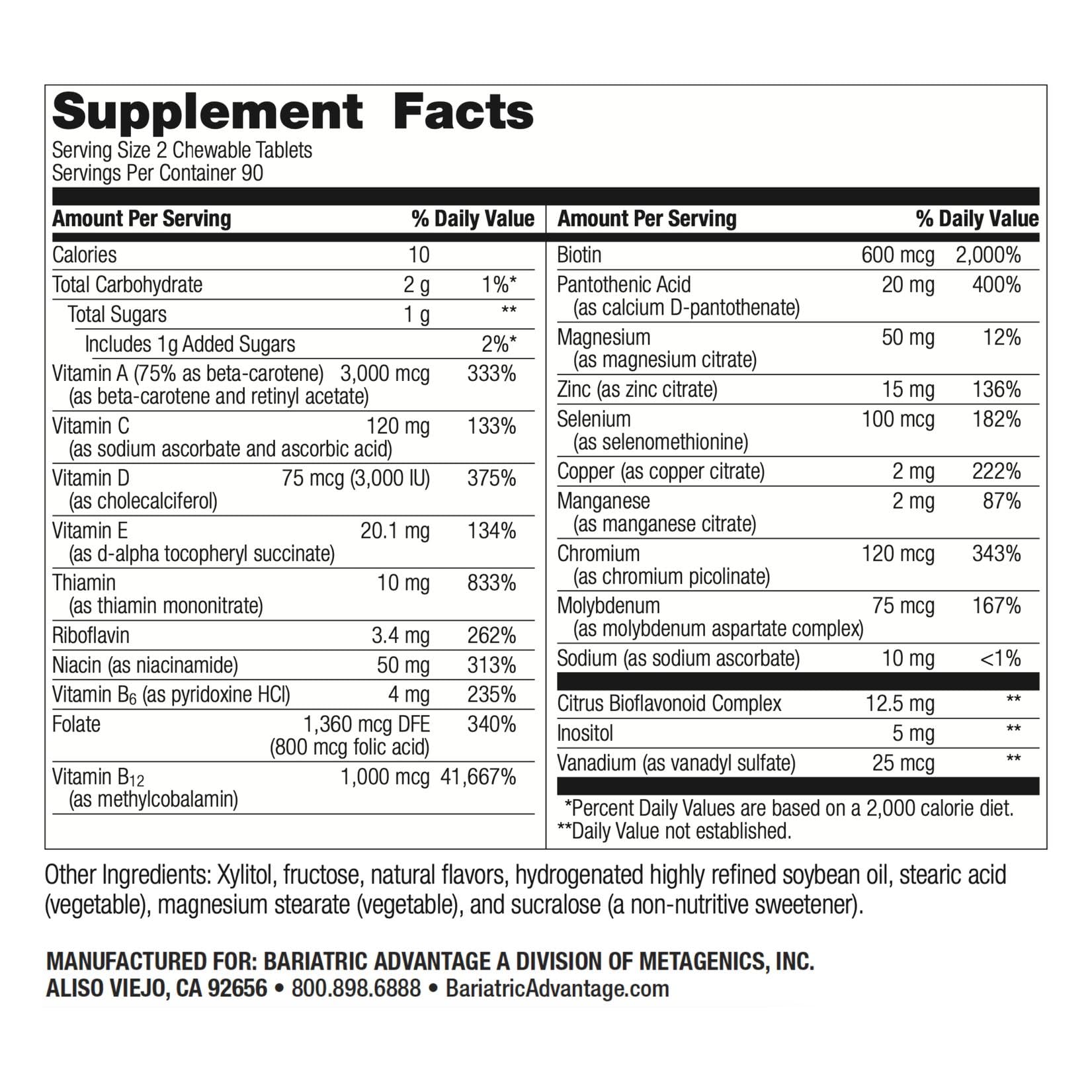 Bariatric Advantage chewable tablets close-up shows texture for easy consumption.