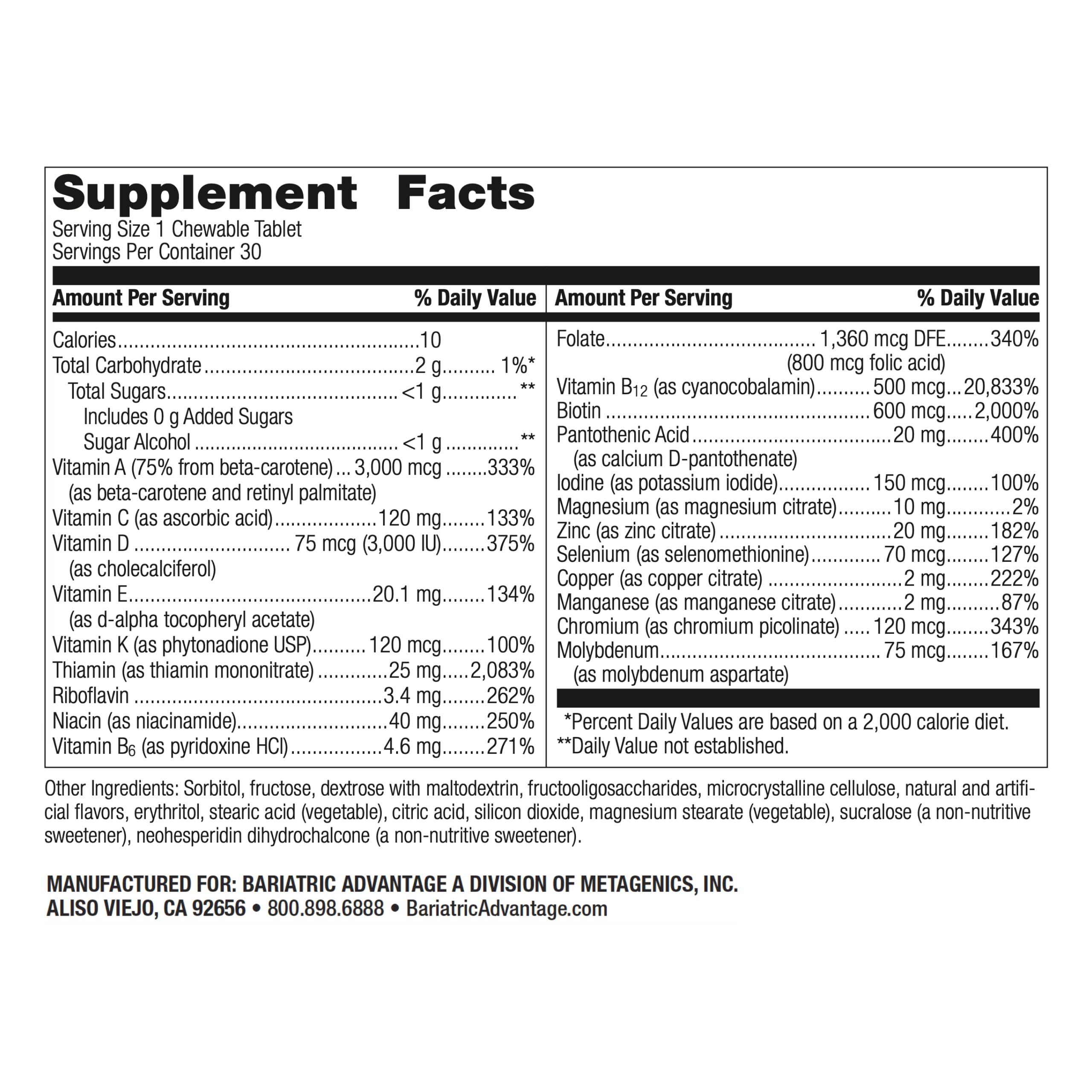 Bariatric Advantage Ultra Solo without Iron pack shot, gluten-free daily multivitamin.