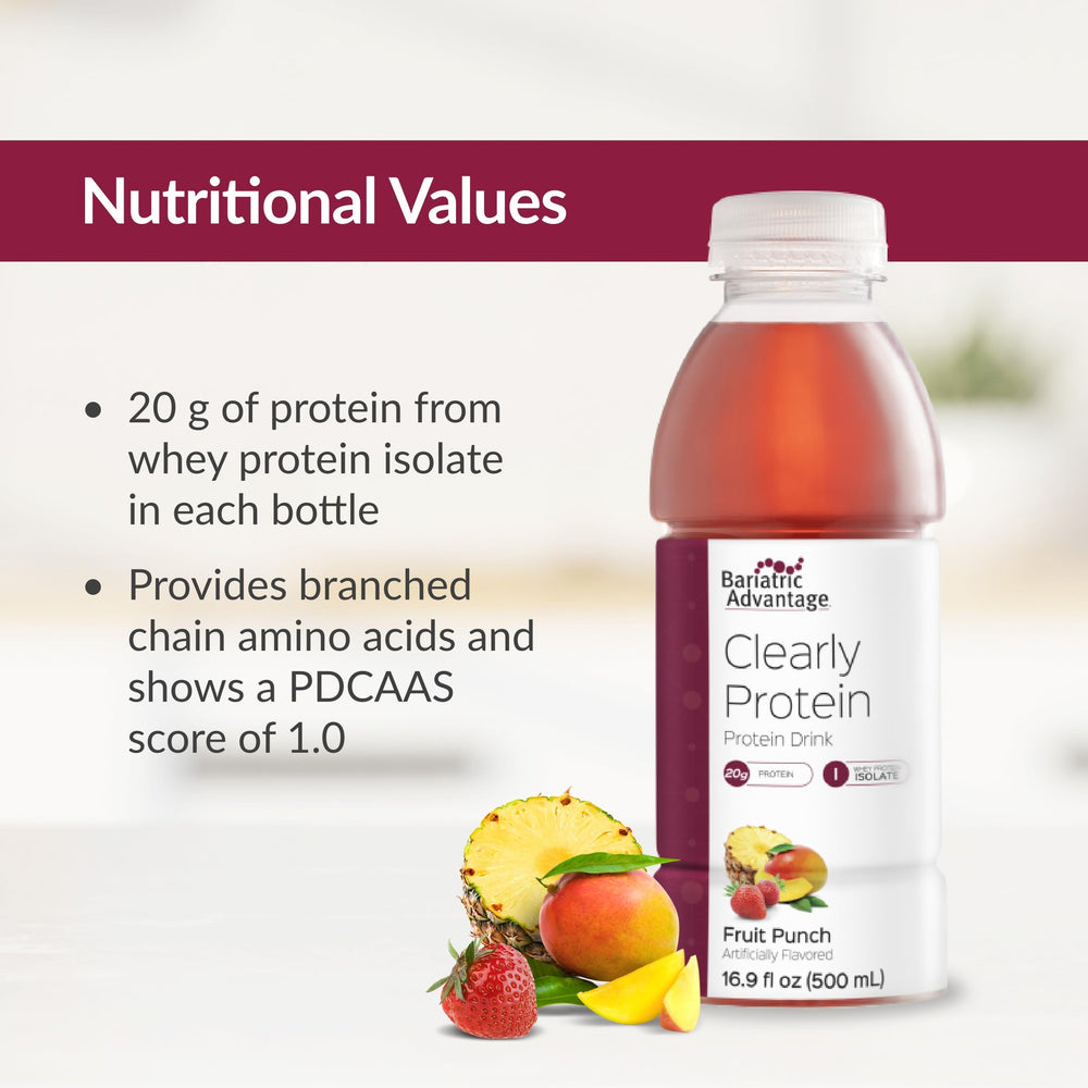 On-the-go pack of Clearly Protein suggesting portable, high-protein nutrition.