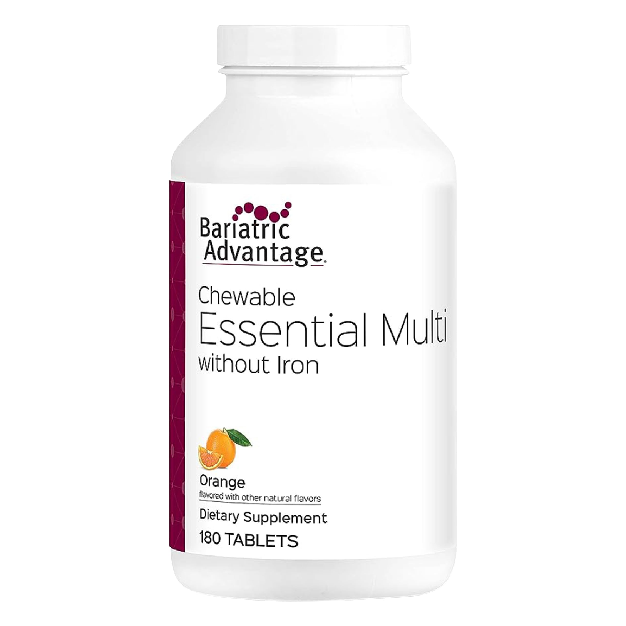 Bariatric Advantage Complete Chewable Multivitamin orange bottle supports daily post-procedure nutrition.