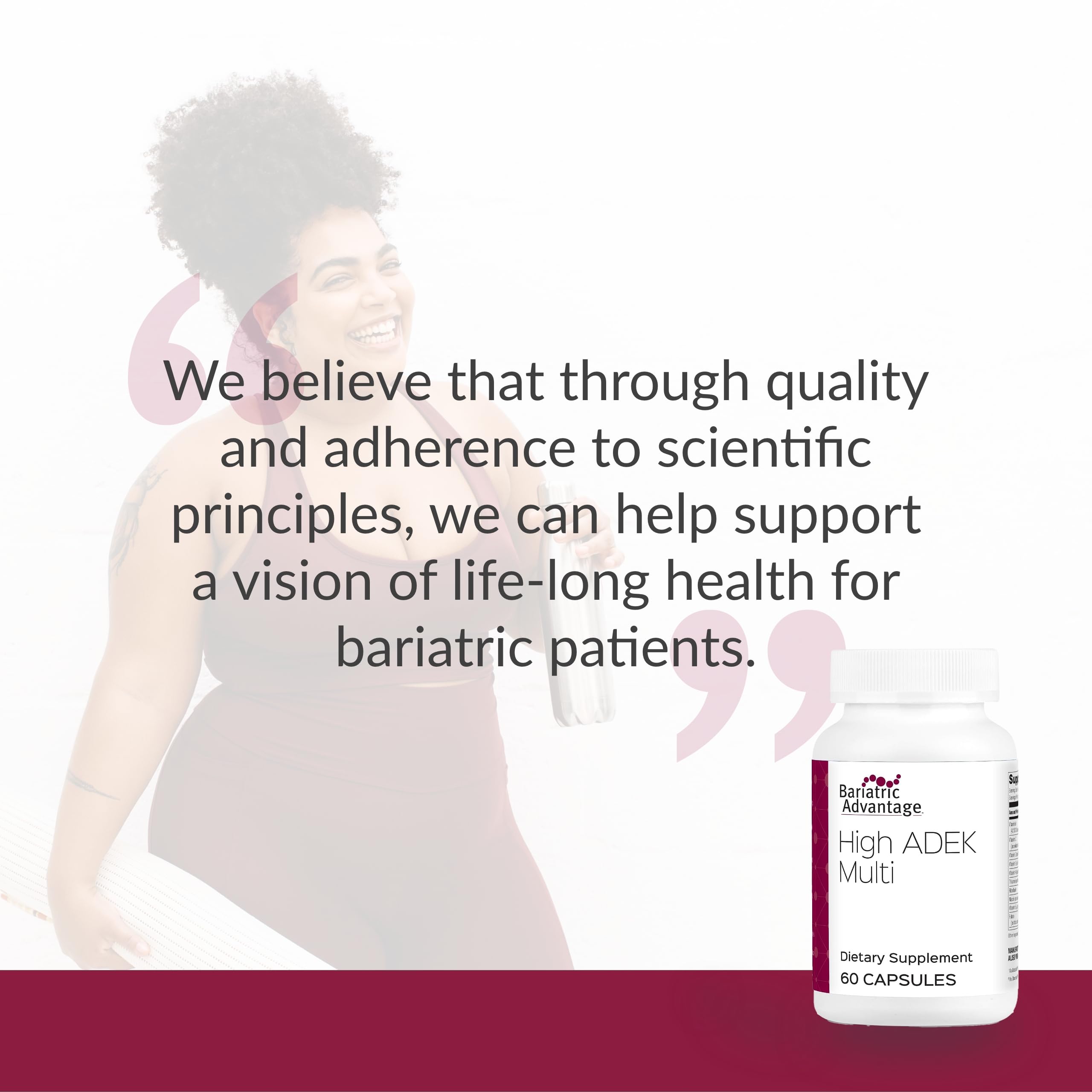 Bariatric Advantage High ADEK Multi bottle flatlay presents convenient palatable nutrition at home